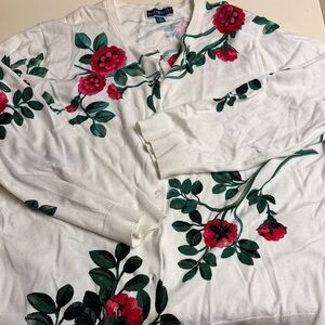 Karen Scott White Cardigan with Pink Floral Print 4X
